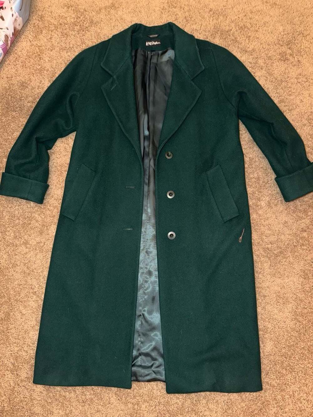 Karizma East Ltd Green Wool Blend Button Front Long Overcoat Size 10
